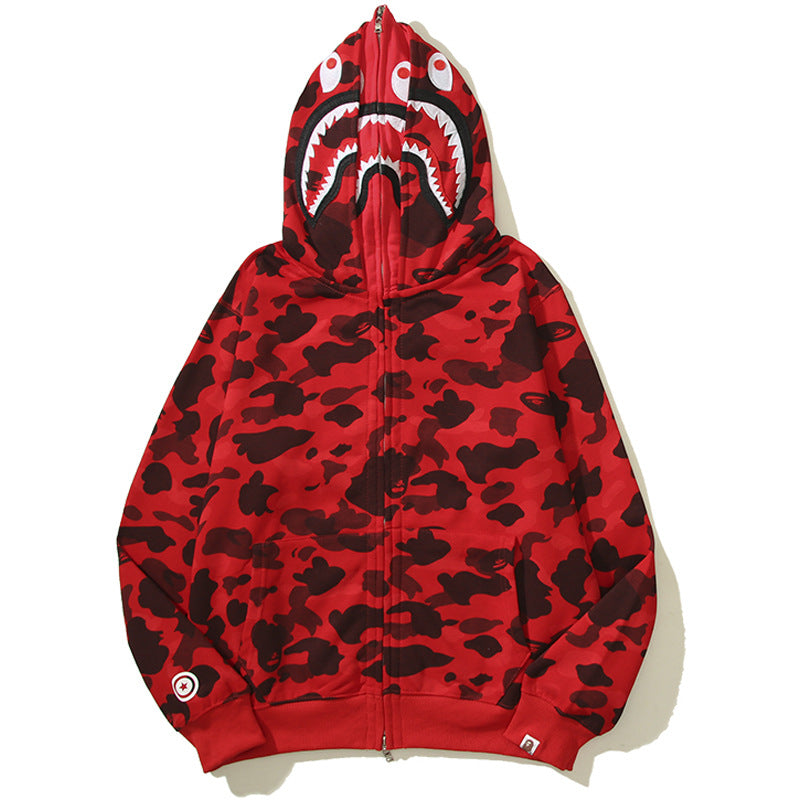 BAPE Shark Camo Print Full Zip Streetwear Hoodie Unisex