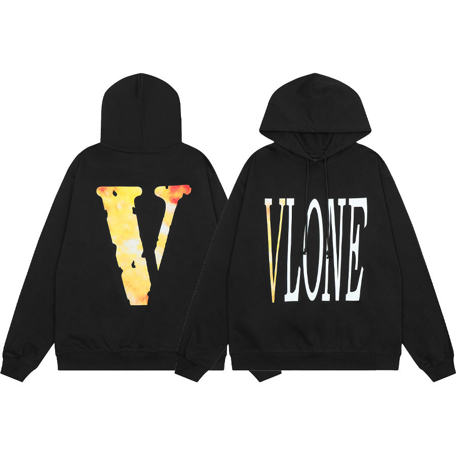 Vlone Multi Pattern Big V Graphic Oversized Hoodie Streetwear Unisex
