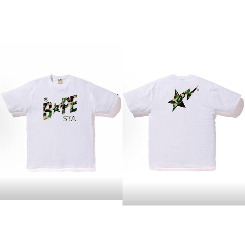 BAPE Ape Head Camo Shark Print Crew Neck Short Sleeve T‑Shirt Unisex