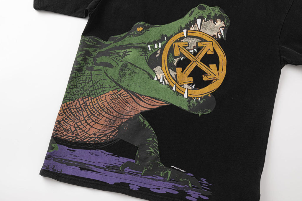 Off-White Crocodile Arrow Pattern Crew Neck Short Sleeve T Shirt Unisex