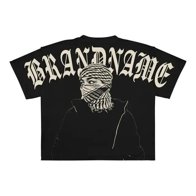 Y2K Punk Gothic Skimaske Grafik Unisex Oversized Streetwear T-Shirt
