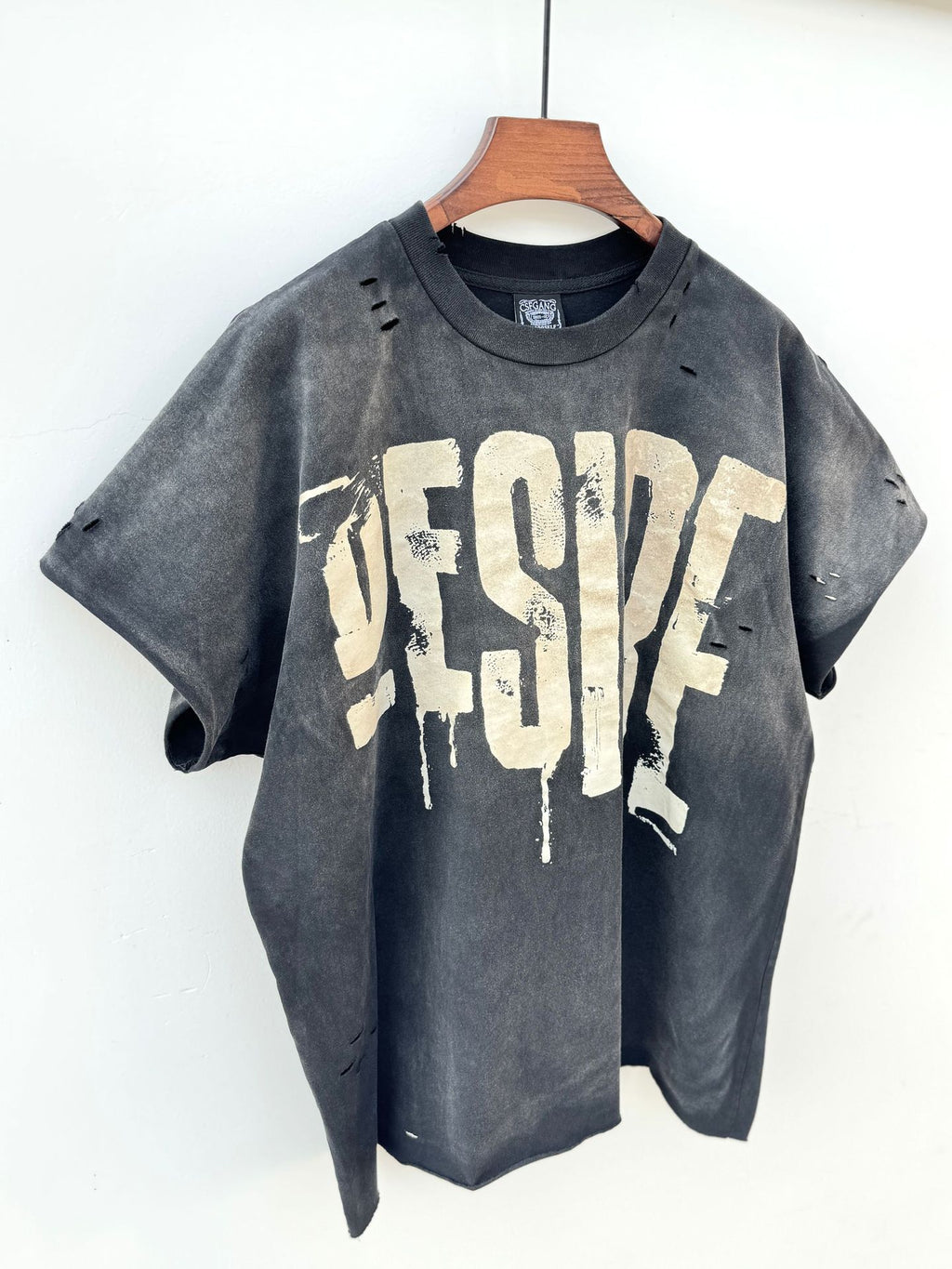Washed Distressed Drip Letter Print Crew Neck Short Sleeve T Shirt