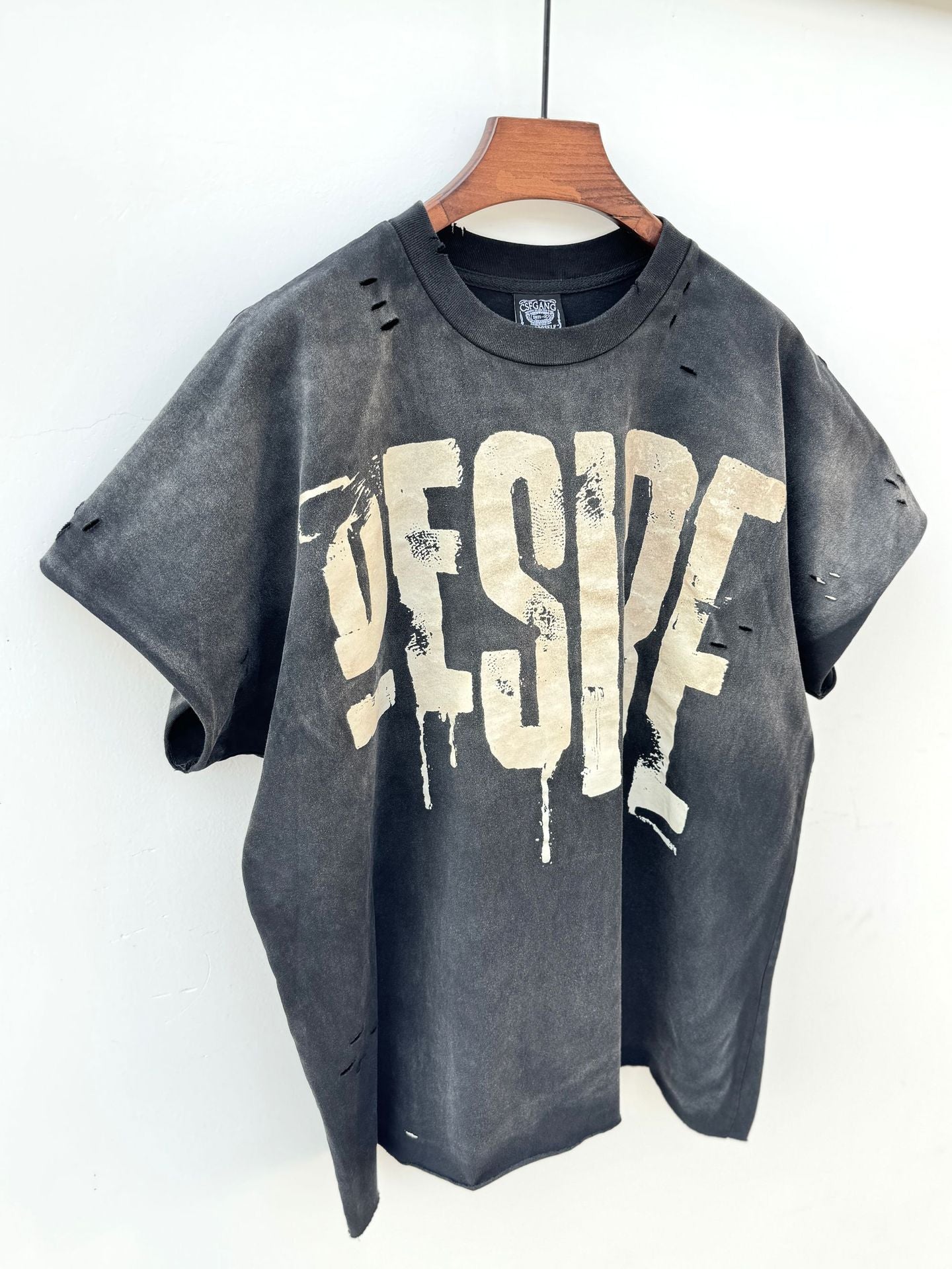 Washed Distressed Drip Letter Print Crew Neck Short Sleeve T Shirt