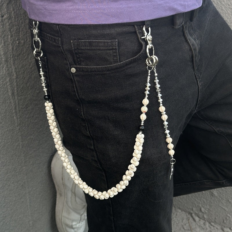 Vintage Skull Cross Beaded Pant Chain