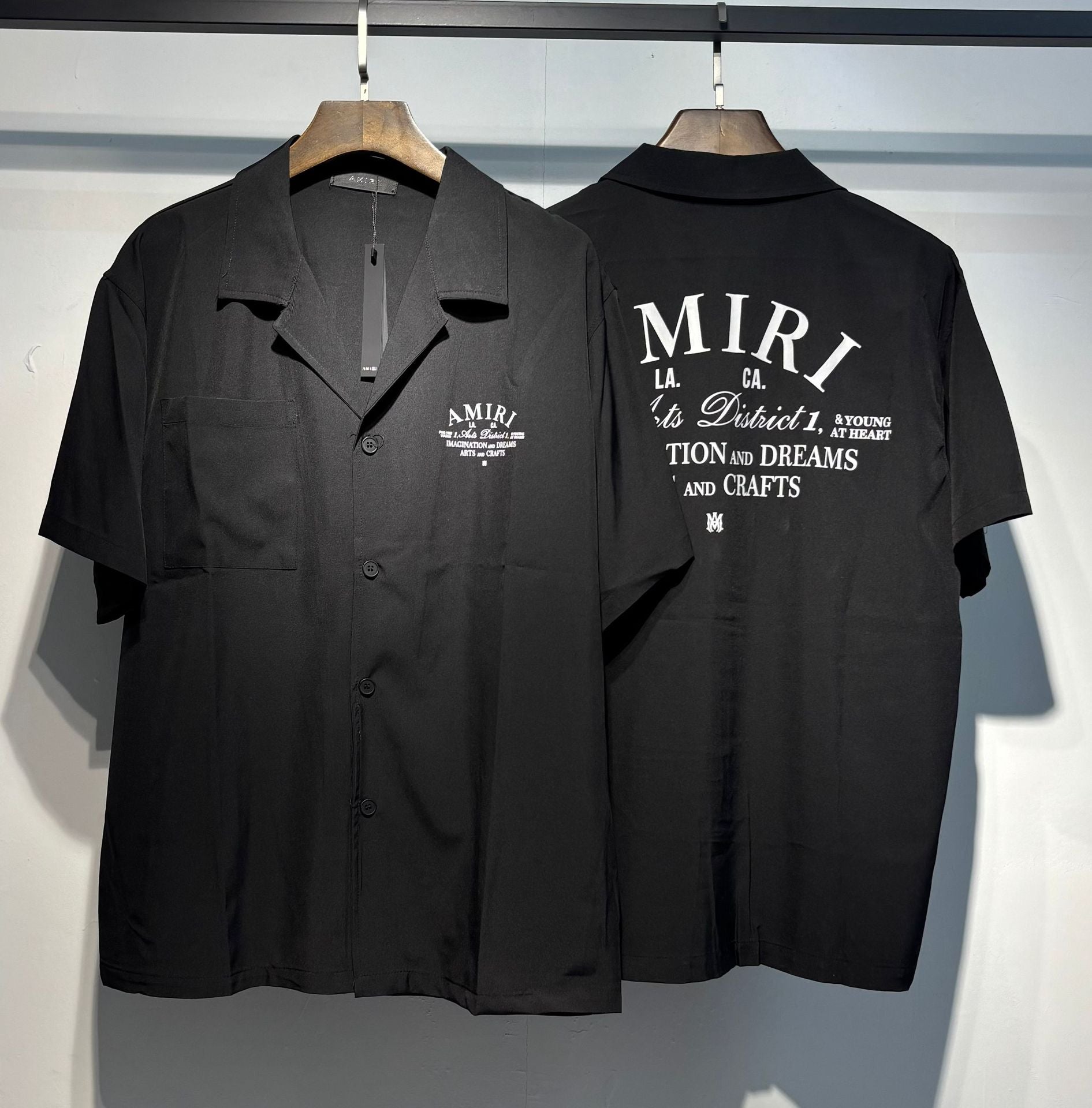 Camp Collar Arch Letter Print Loose Short Sleeve Shirt