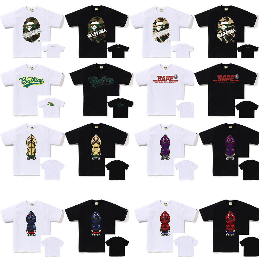BAPE Shark Ape Head Camo Print Crew Neck Short Sleeve T‑Shirt Unisex