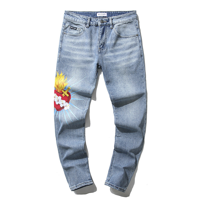 Purple Brand Vintage Washed Distressed Splash‑Ink Slim Tapered Jeans