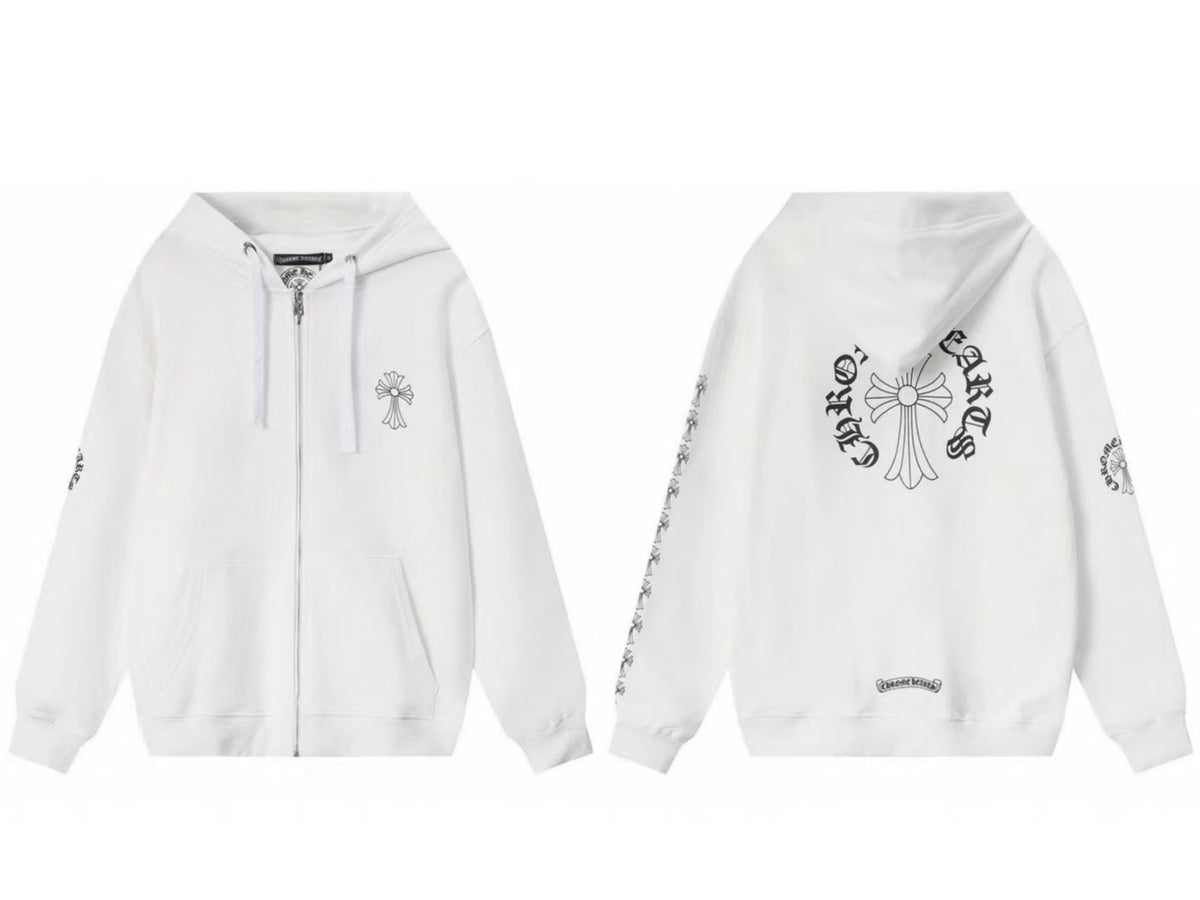 Chrome Hearts Horseshoe Sanskrit Cross Zip Up Hoodie Streetwear Unisex