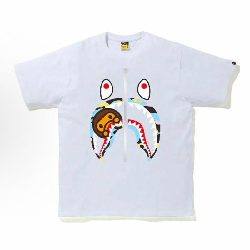BAPE Ape Head Shark Print Loose Casual Unisex Short Sleeve T-Shirt