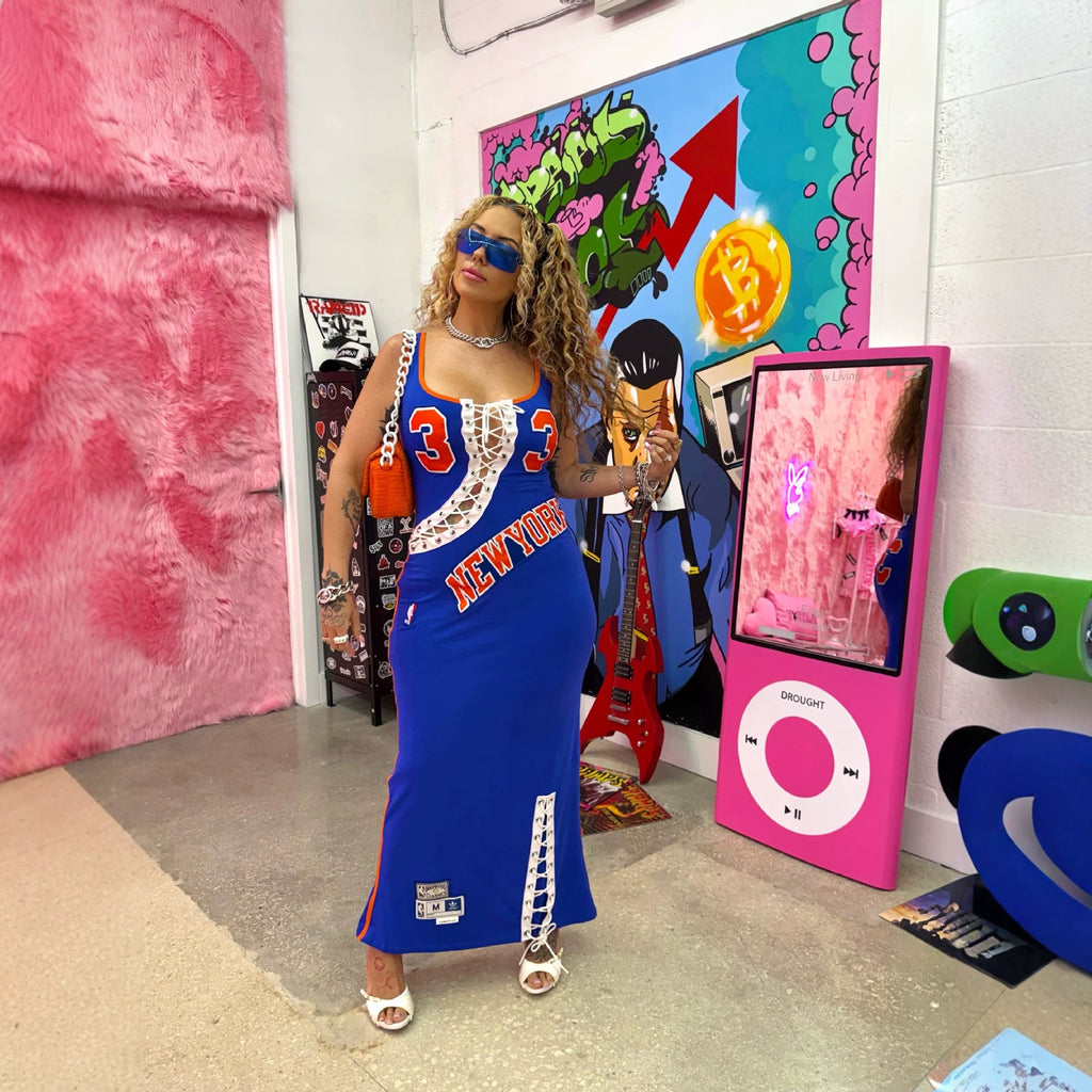 Shay Kawaii New York Knicks Ewing Print Tank Slit Maxi Bodycon Dress