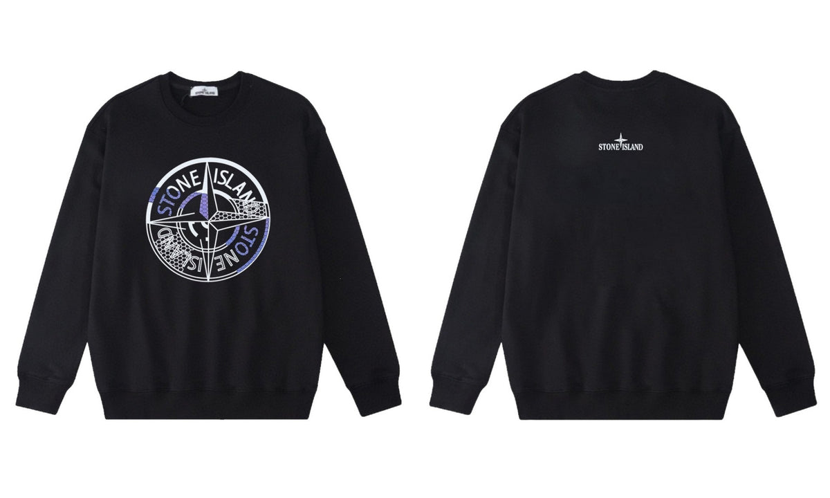 Stone Island Compass Print Crewneck Sweatshirt Men Autumn Pullover