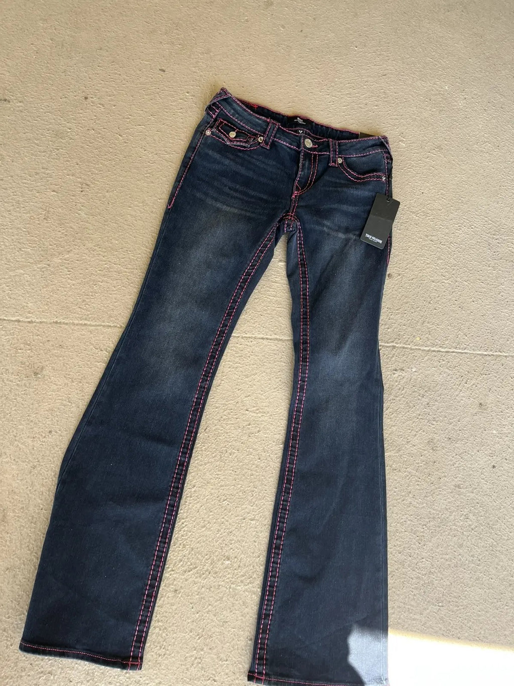 True Religion Pink Horseshoe Embroidery Low Waist Flare Jeans Y2K