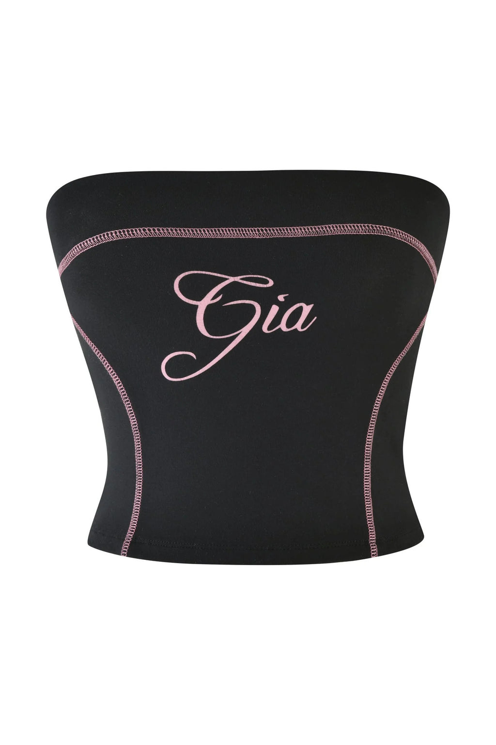 I.AM.GIA Stitch Letter Print Tube Top Biker Shorts 2 Piece Outfit Set