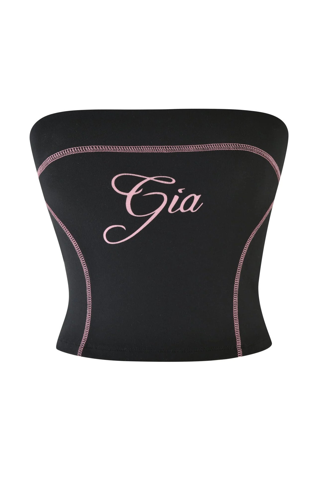 I.AM.GIA Stitch Letter Print Tube Top Biker Shorts 2 Piece Outfit Set