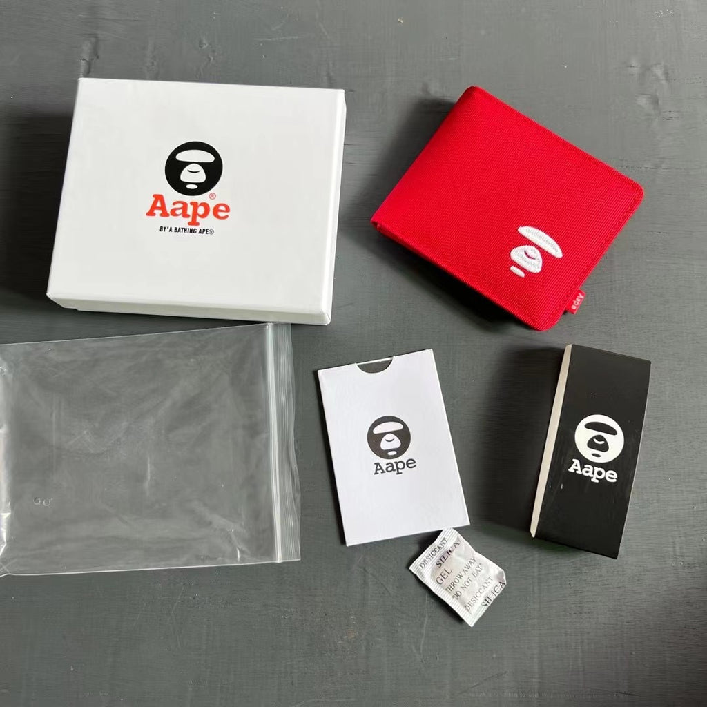 AAPE Embroidered Logo Bifold Wallet Multi Color Canvas Card