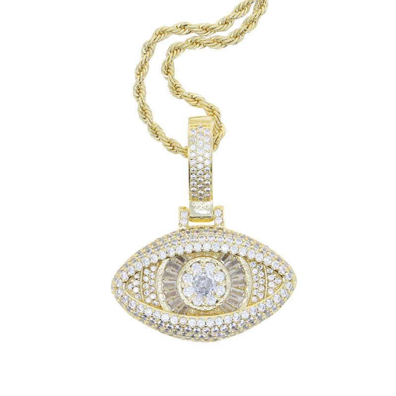 Iced Evil Eye Cross Pendant Hip Hop Chain Necklace