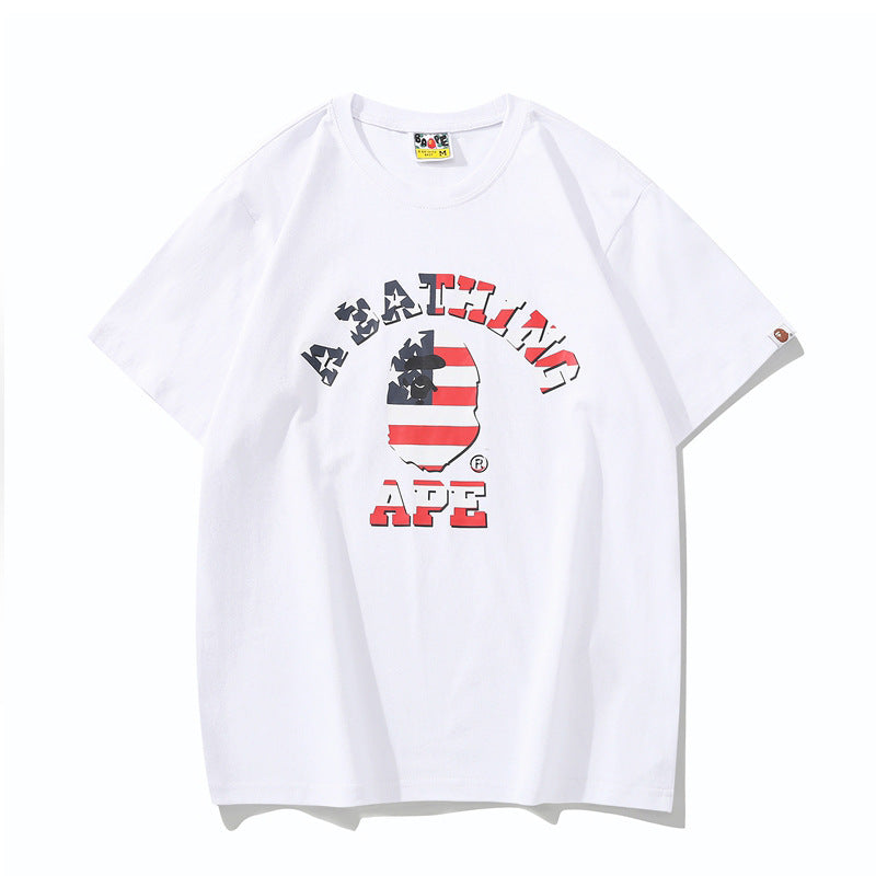 BAPE Ape Head Shark Print Loose Casual Unisex Short Sleeve T-Shirt