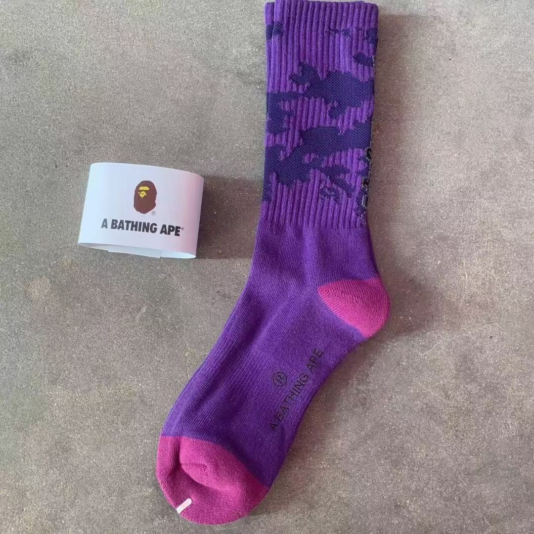 BAPE Ape Head Ribbed Crew Socks Multi Graphic Prints