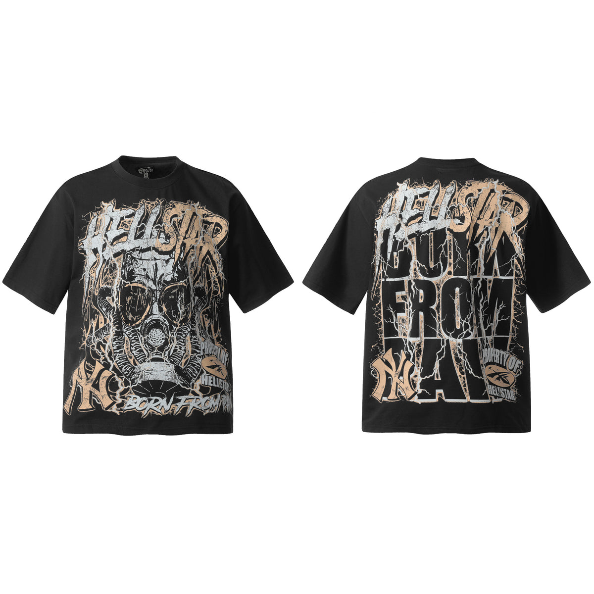 Hellstar Multi‑Graphic Vintage Washed Oversized Tee Streetwear