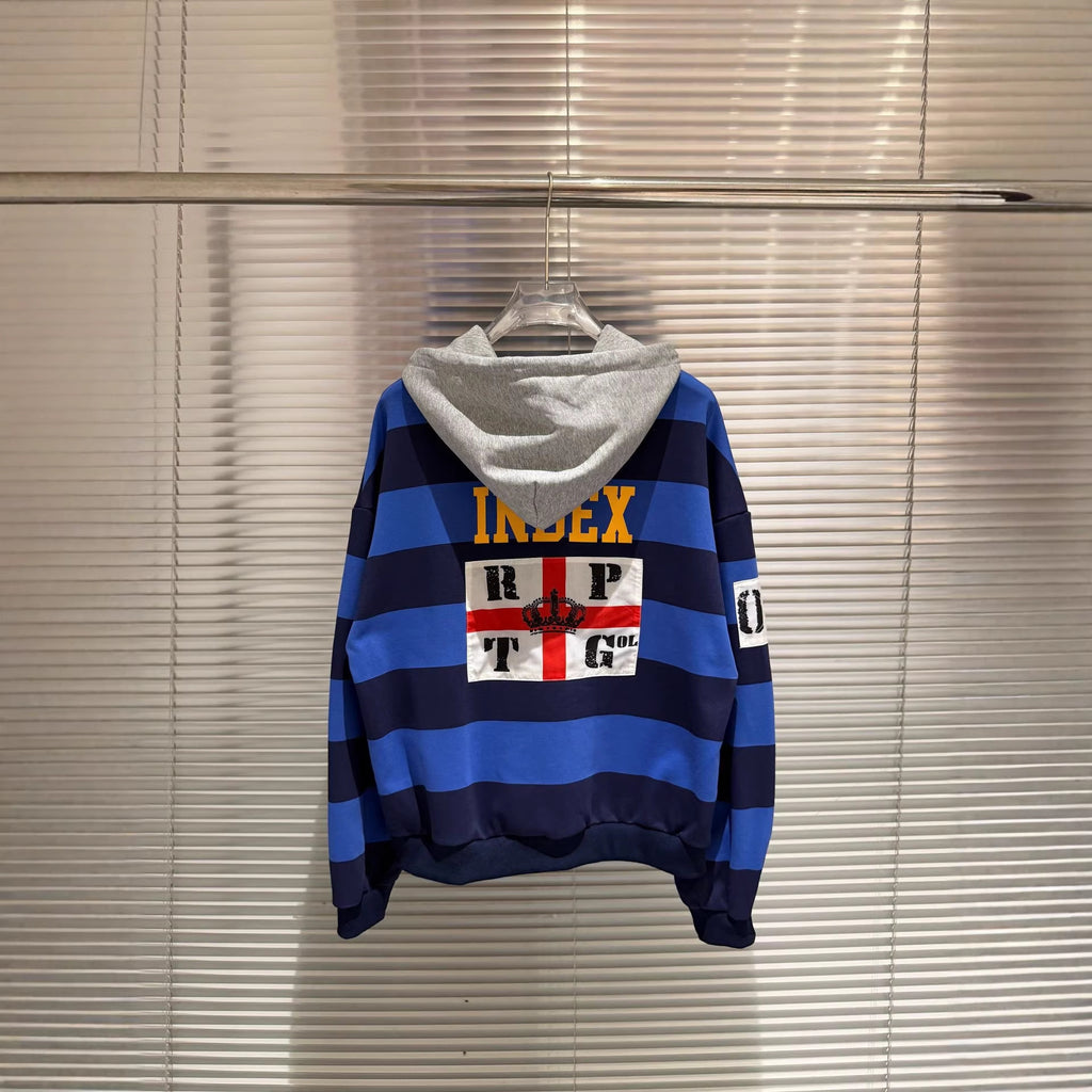 Protocol Index Striped Horse Embroidery Hoodie Rugby Sweatshirt Unisex