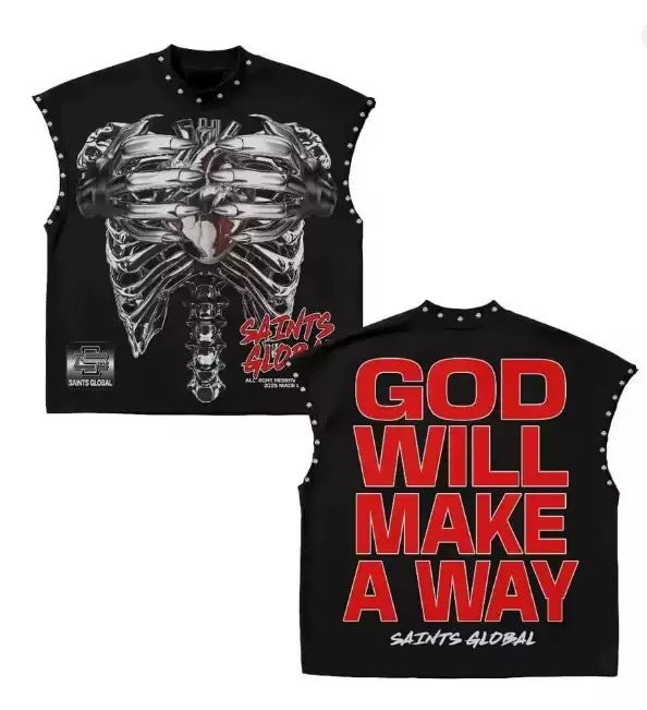 Saints Global Double Sided Graphic Rivet Sleeveless Tank Top Unisex