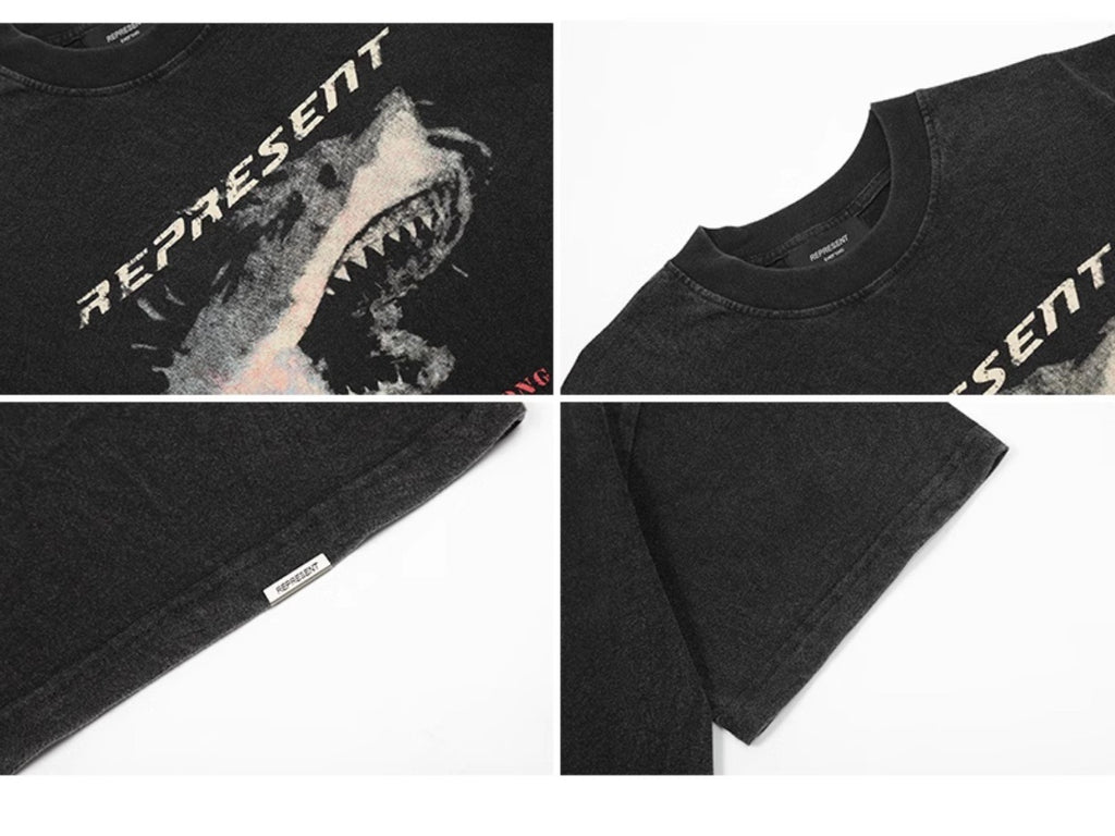 Represent Shark Washed Graphic Oversized Tee Streetwear Unisex