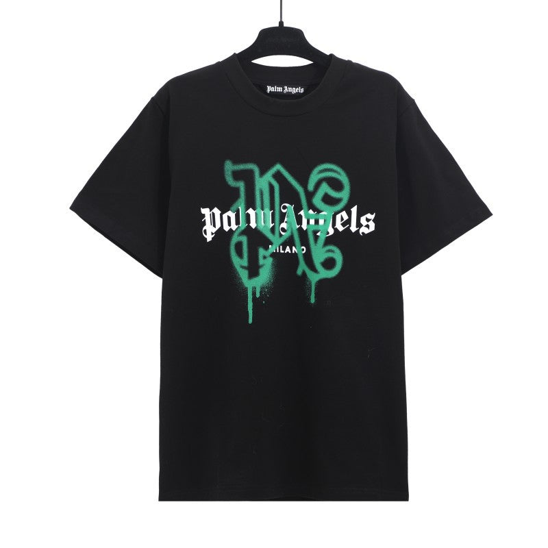 Palm Angels Graffiti Flame Palm Tree Graphic Oversized Tee Streetwear
