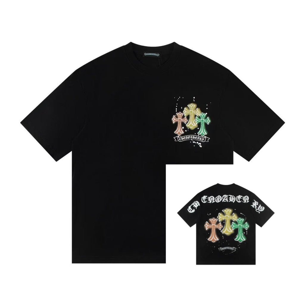 Chrome Hearts Color Sanskrit Cross Horseshoe Print Short Tee Unisex