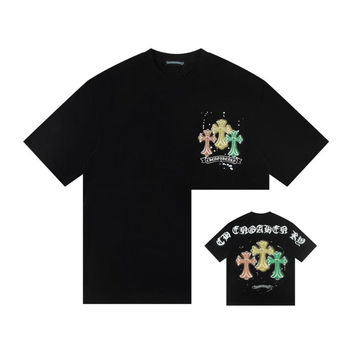 Chrome Hearts Color Sanskrit Cross Horseshoe Print Short Tee Unisex