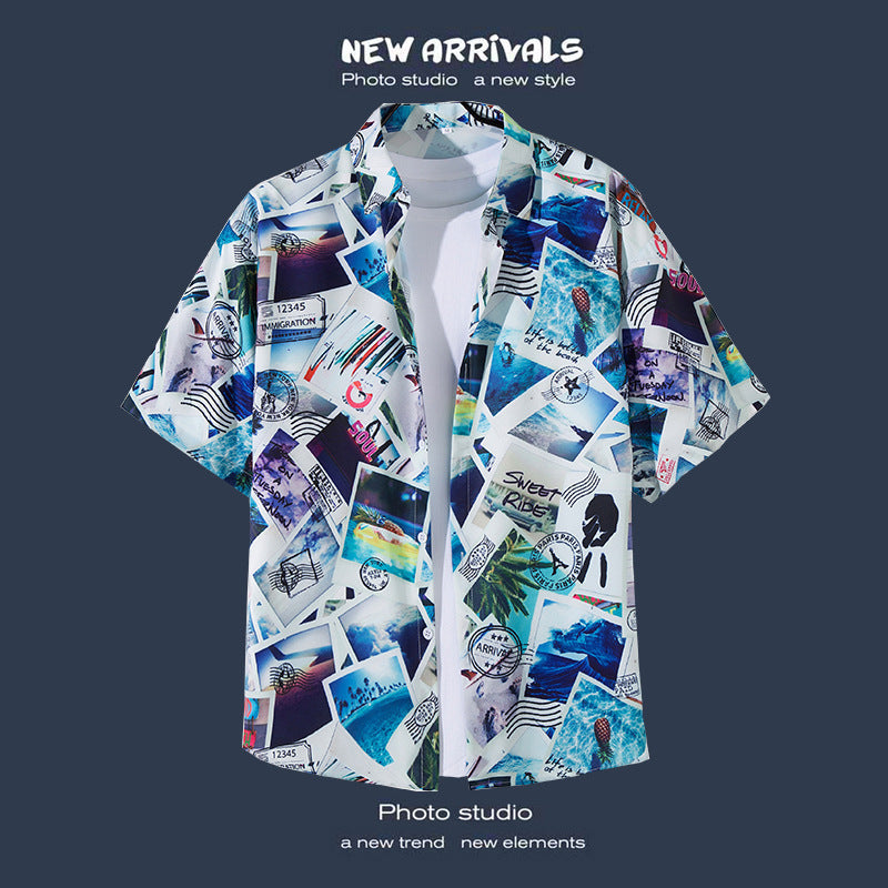Mens Vintage Tropical Hawaiian Floral Loose Short Sleeve Beach Shirt
