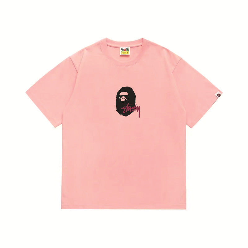 Stussy x Bape Ape Head Back Print Oversized Tee Streetwear Unisex