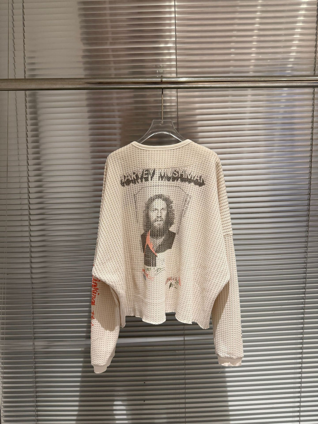 Waffle Knit Figure Letter Graphic Crew Neck Long Sleeve T Shirt