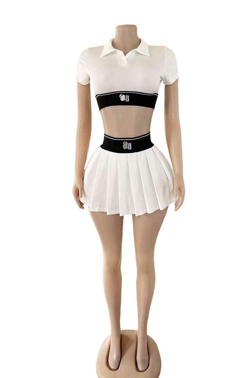 Alexander Wang Cheerleader Polo Crop Top Pleated Mini Skirt 2 Piece Set