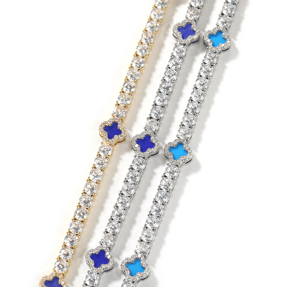 Iced Four Leaf Clover Tennis Chain Necklace
