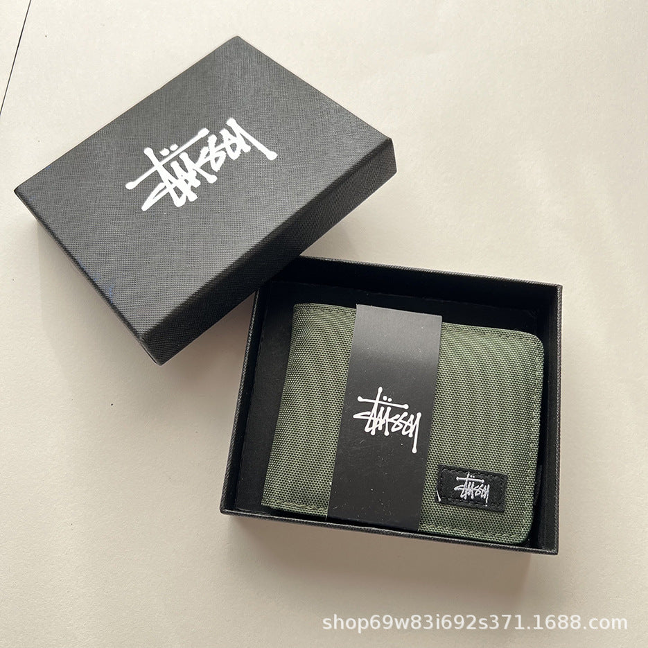 Stussy Canvas Bifold Wallet Multi Pattern Card Holder Coin Purse