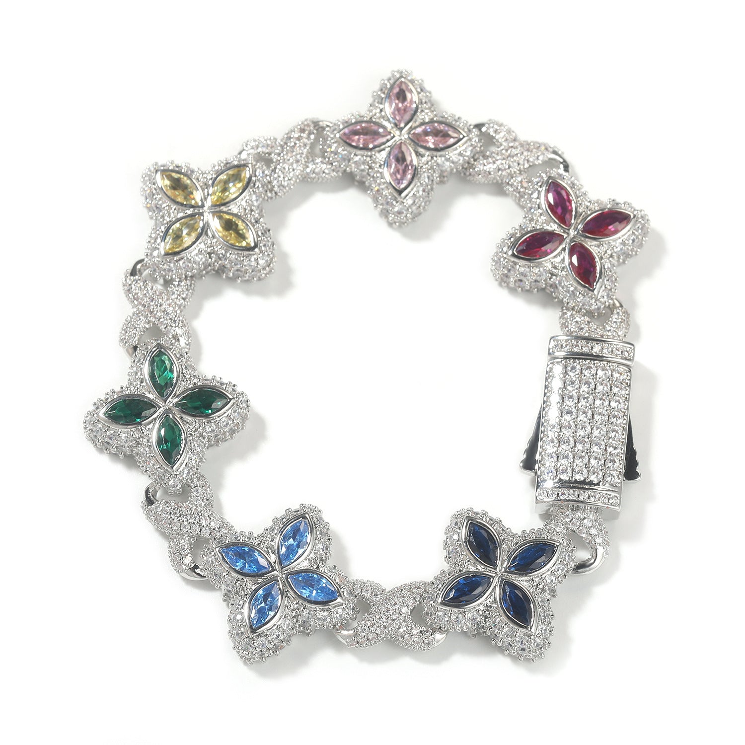 Iced Out Four Leaf Clover 5A Color Zircon Hip Hop Bracelet For
