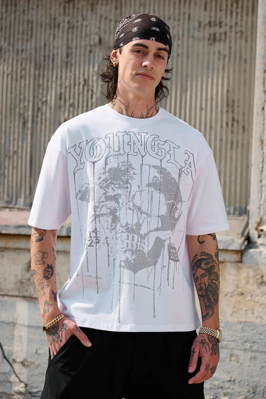 YOUNGLA 4116 Floral Skull Tees