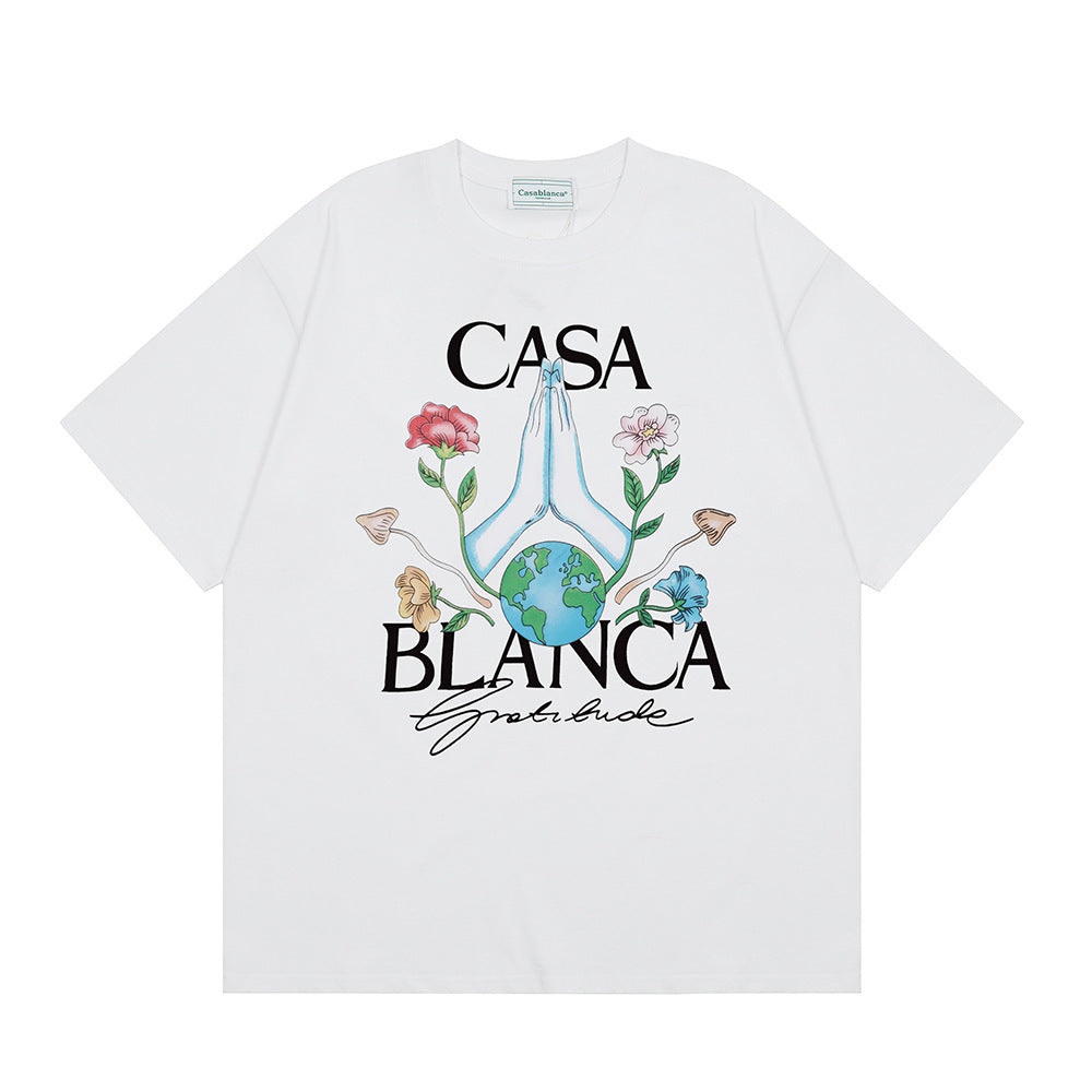 2026 New Casablanca Logo Print Loose Fit Unisex Short Sleeve T-Shirt