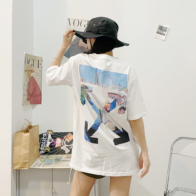 Off White Arrow Gradient Graphic Short Sleeve Tee Streetwear Unisex