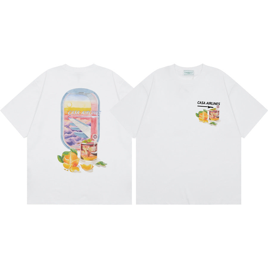 Casablanca Vintage Logo Print Loose Short Sleeve T Shirt Unisex Y2K