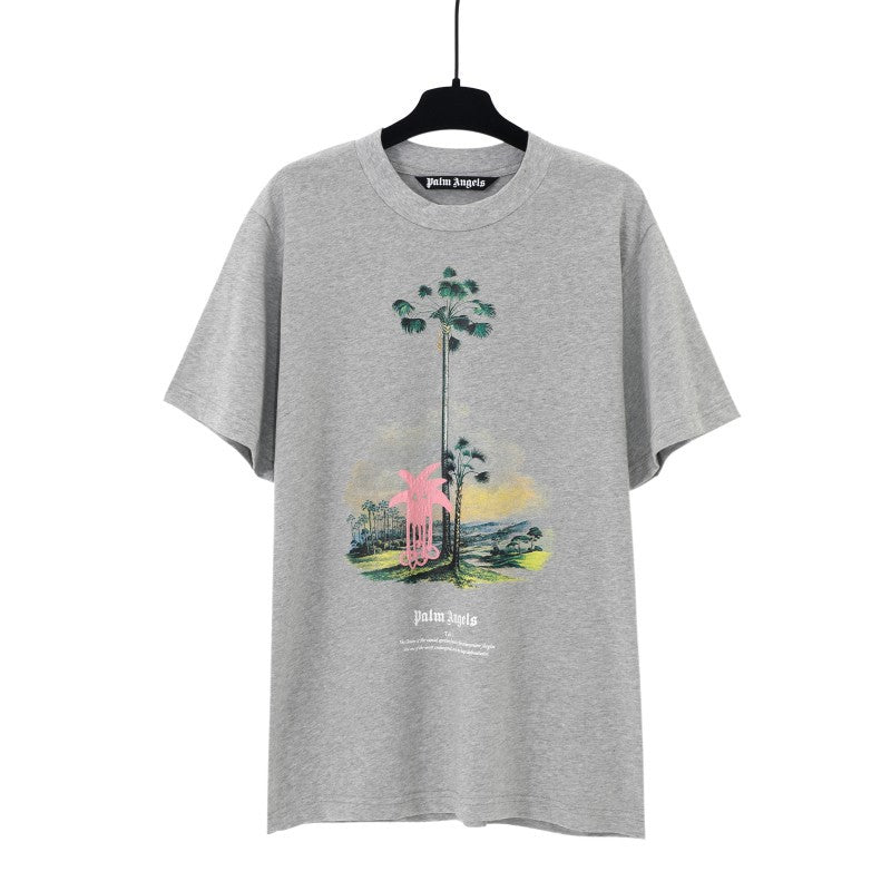 Palm Angels Graffiti Flame Palm Tree Graphic Oversized Tee Streetwear