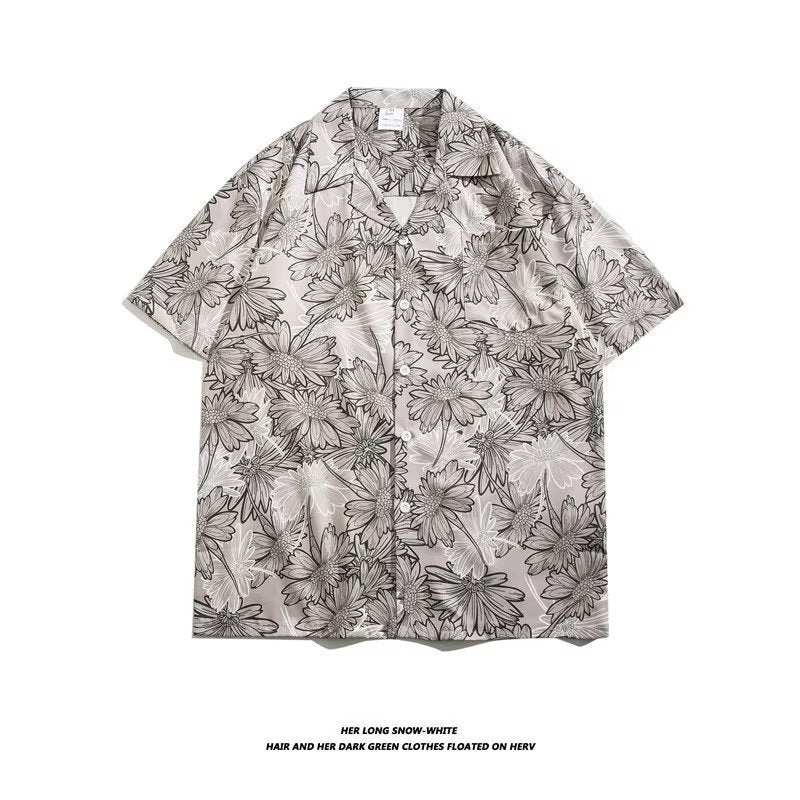 Unisex Vintage Camp Collar Tropical Floral Loose Beach Vacation Shirt 1301-1341