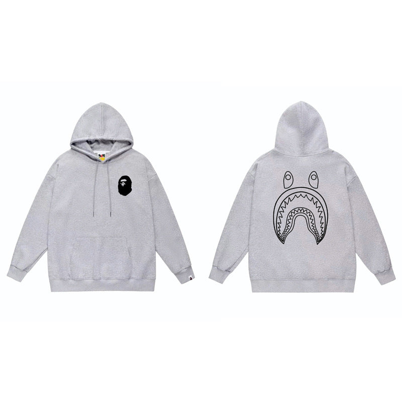 BAPE x Stussy Shark Graphic Hoodie Street Cotton Pullover Sweatshirt