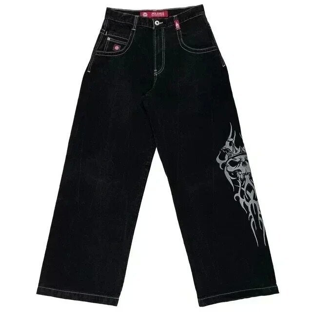 JNCO Style Y2K Bestickte Baggy Wide Leg Denim Jeans Unisex Streetwear Hose