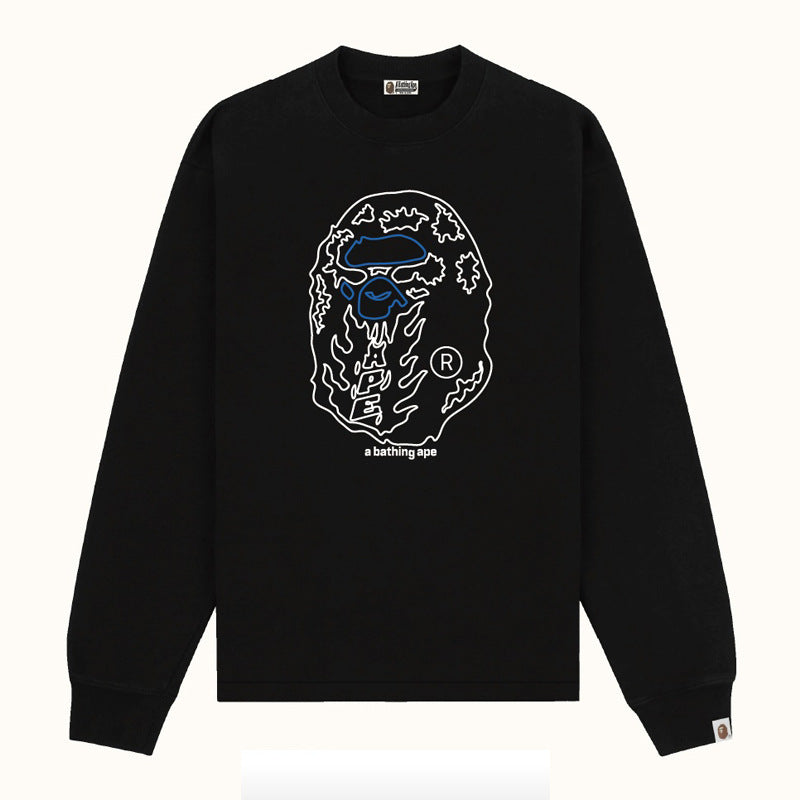 Bape Multi‑Ape‑Head Graphic Oversized Long Sleeve Tee Streetwear