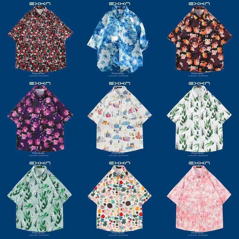 Mens Tropical Hawaiian Floral Loose Short Sleeve Summer Shirt 8002-8034