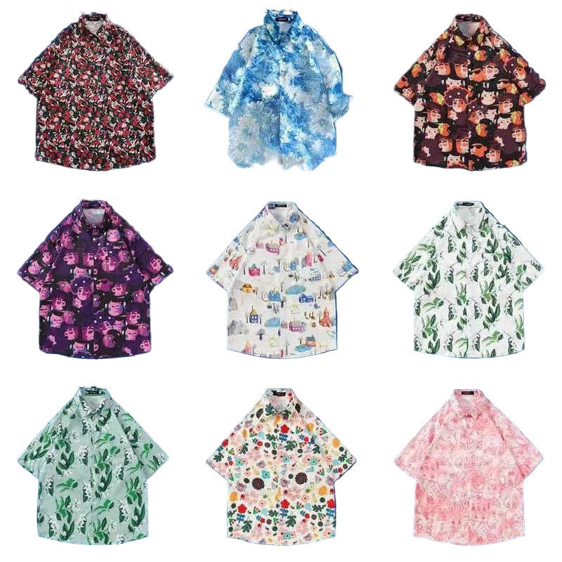 Mens Tropical Hawaiian Floral Loose Short Sleeve Summer Shirt 8002-8034