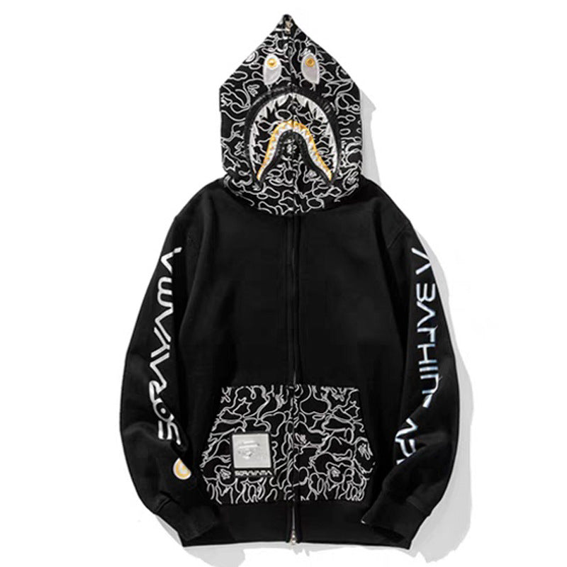 BAPE Shark Camo Print Full Zip Embroidery Streetwear Hoodie Unisex