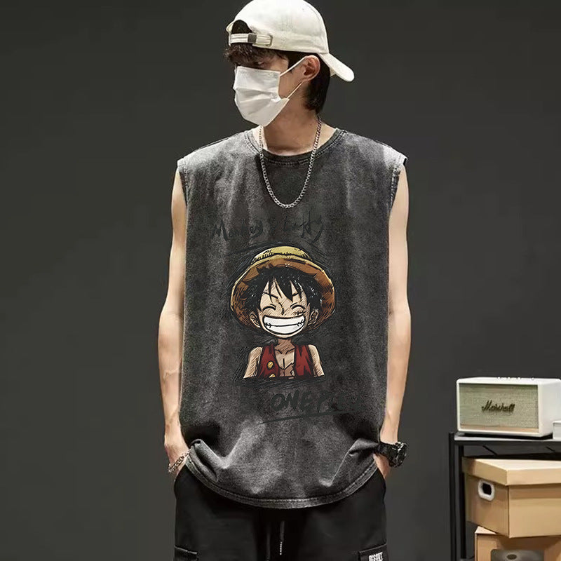 Vintage Washed Tank Top Graphic Loose Hip Hop Summer Sleeveless Vest