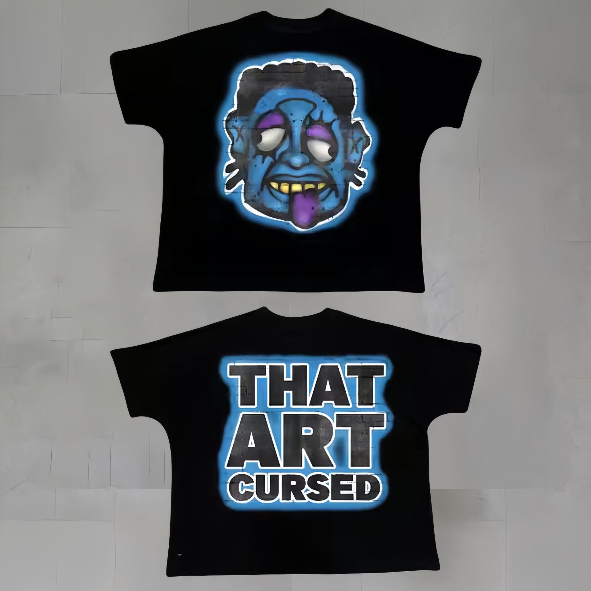 Touch Studios Y2K doppelseitiges Oversize-Vintage-Baumwoll-T-Shirt mit Cartoon-Print